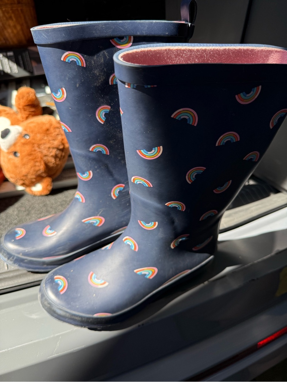 Target Navy Rain Boots with Multicolor Rainbow Accents